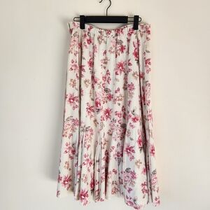Coldwater Creek Linen Blend Feminine White and Pink Floral A-Line Skirt